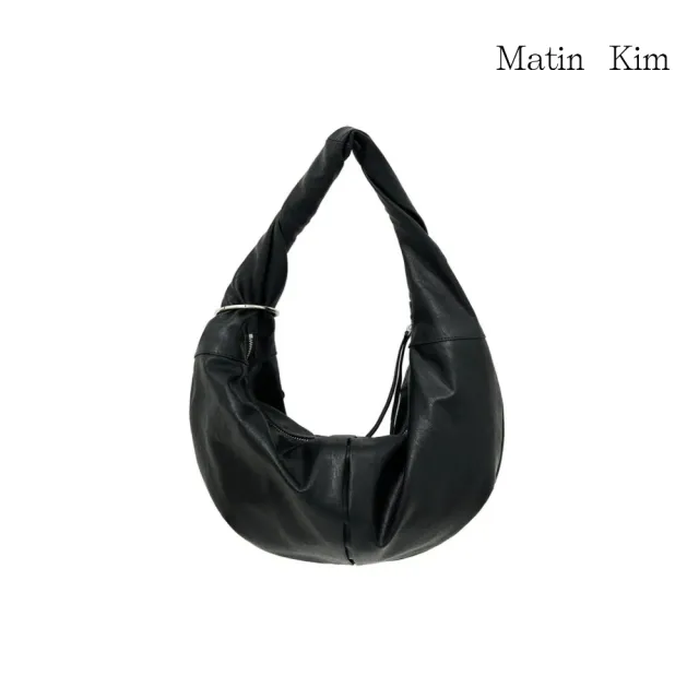 【MATIN KIM】官方旗艦 扭結造型皮革半月包(黑色)