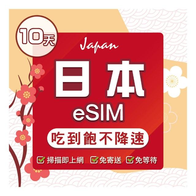 【環亞電訊】eSIM日本10天吃到飽(日本網卡 docomo 原生卡 吃到飽 不降速 日本 網卡 沖繩 大阪 北海道 eSIM)