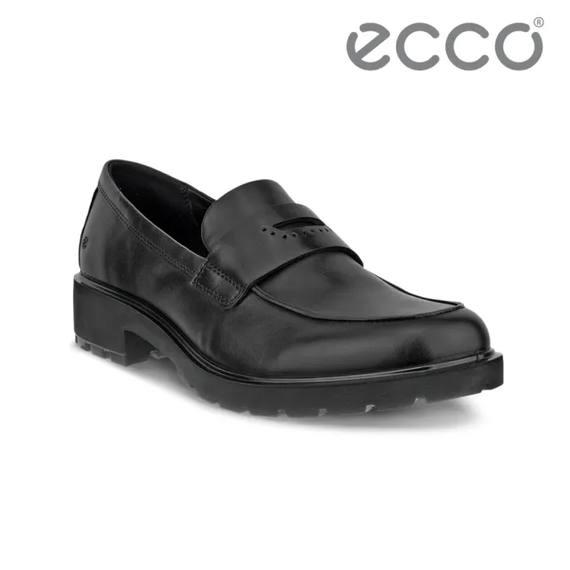 【ecco】METROPOLE VIENNA W 都會套入式簡約真皮樂福鞋 女鞋(黑色 23133301001)