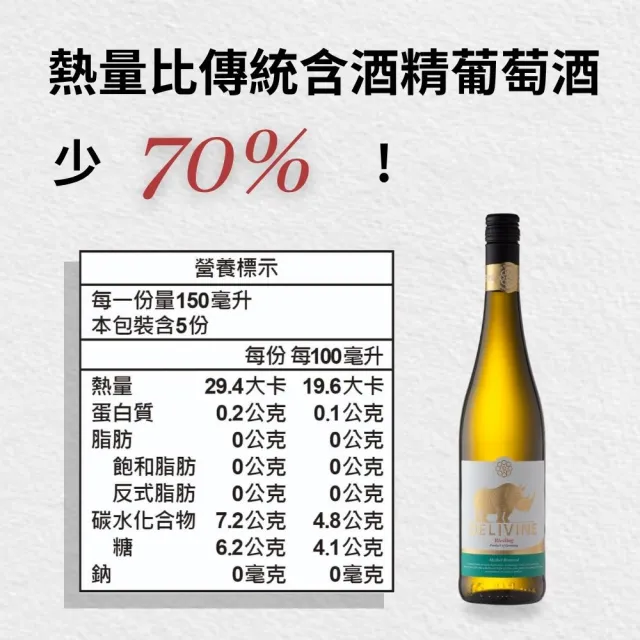 【DELIVINE 德易喝】雷司令無酒精白酒 750ml × 6入(風味飲・犀牛・零酒精・葡萄酒脫醇)