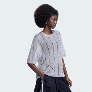 【adidas 愛迪達】Knitted Jersey 女 T恤 短袖上衣 休閒短袖 灰 亞版 針織(KZ5061)