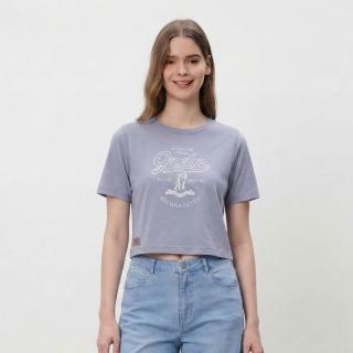 【GIORDANO 佐丹奴】女裝時尚短版印花純棉短T(62 暮光藍)