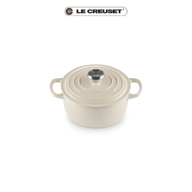 【Le Creuset】盒損福利品_典藏琺瑯鑄鐵鍋圓鍋 18 cm(杏仁奶茶-鋼頭-內鍋白)