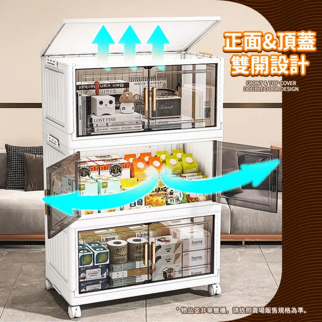 【Mr.Box】70面寬摺疊雙開門三層收納櫃(附滑輪)