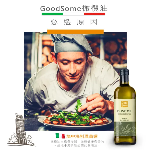 【GoodSome 好東西】義大利原裝進口橄欖油1000mlx3入(發煙點195℃ 中高溫烹調適用)
