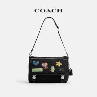 【COACH】蔻馳官方直營 BRAIN DEAD 經典 SIGNATURE 尼龍貼飾郵差包 斜背包-混合黑色(CER00)