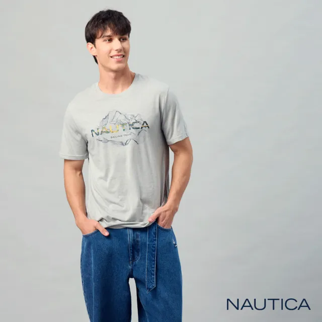 【NAUTICA】官方旗艦 男裝 山脈造型印花短袖T恤-灰色