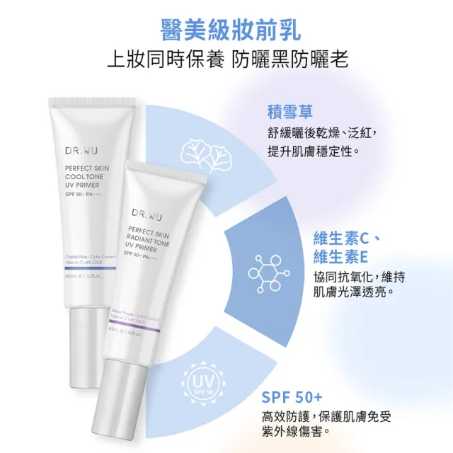 【DR.WU 達爾膚】美顏濾鏡UV妝前乳SPF50+ 45ML