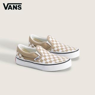 【VANS】官方旗艦 Color Theory Classic Slip-On 中童款卡其色棋盤格滑板鞋(童鞋)