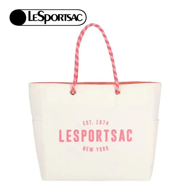 【Lesportsac】大型雙面托特包 手提包 購物袋 送禮 禮物 女包 男包(奶霜白x蜜桃橘)