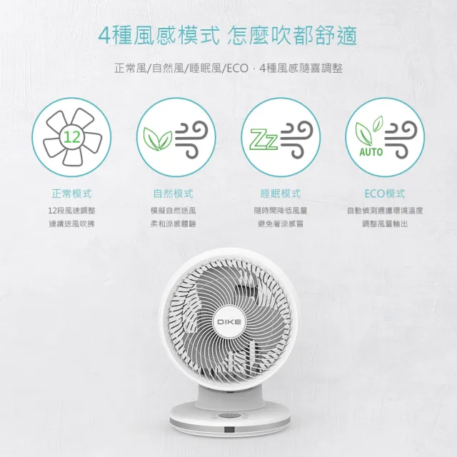 【DIKE】8吋遙控3D全自動擺頭DC智能循環扇-360全方位(HLE220WT)