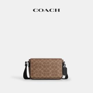 【COACH】蔻馳官方直營 JACK 小號經典標誌翻蓋斜背手袋 斜背包-SV/棕黃色/黑色(CDZ95)