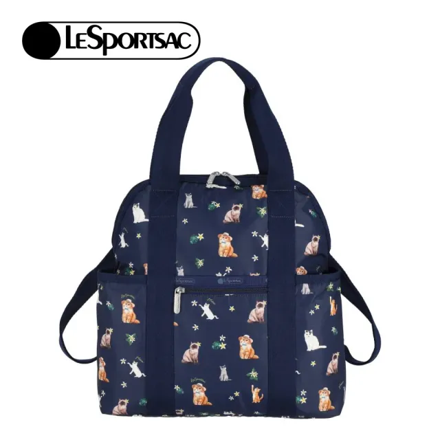 【Lesportsac】Double Trouble Backpack 手提兩用後背包 媽媽包 送禮 禮物 推薦 女包(熱帶度假貓咪)