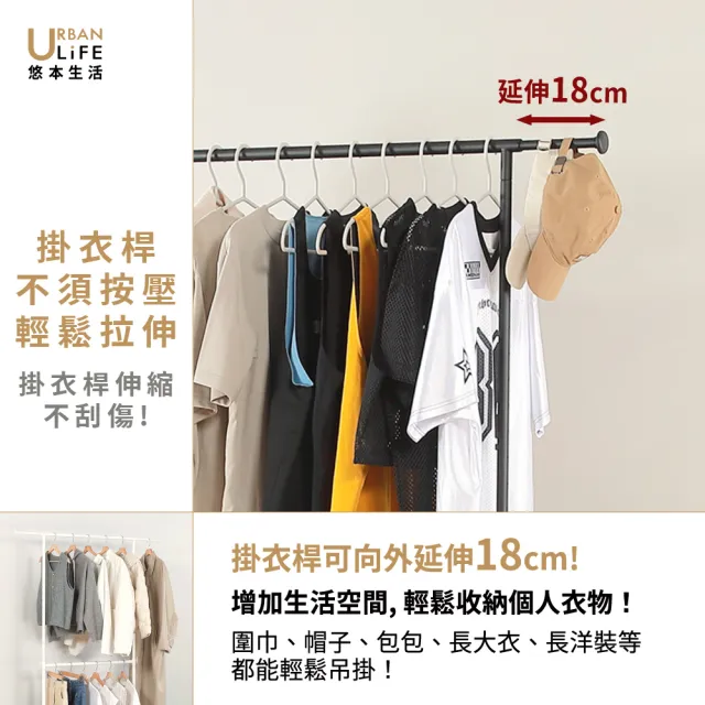 【URBAN LiFE 悠本生活】高荷重左右伸縮雙桿單衣架(晾衣架/衣架/衣帽架/重型衣架/吊衣架/衣物收納架)