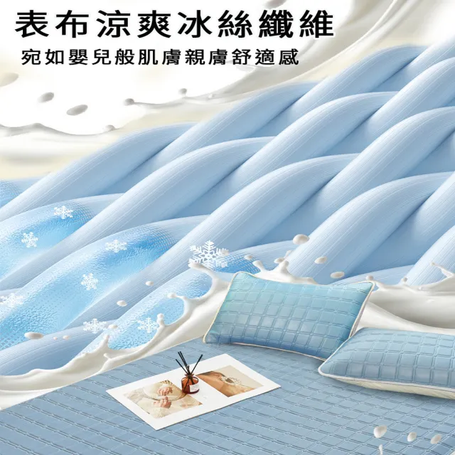 【寢室安居】冰絲涼感乳膠涼墊-贈同款枕套2入(雙人/可水洗/涼蓆組 涼感墊 冰絲蓆)