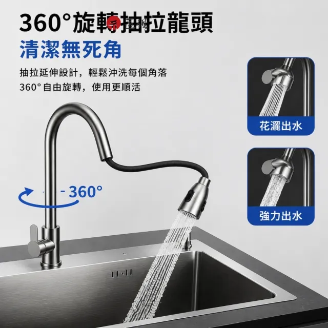 【匠俱】304不鏽鋼 大單槽廚房水槽組 抽拉式龍頭 加厚耐磨洗菜盆 多功能不鏽鋼洗菜盆 廚房水槽