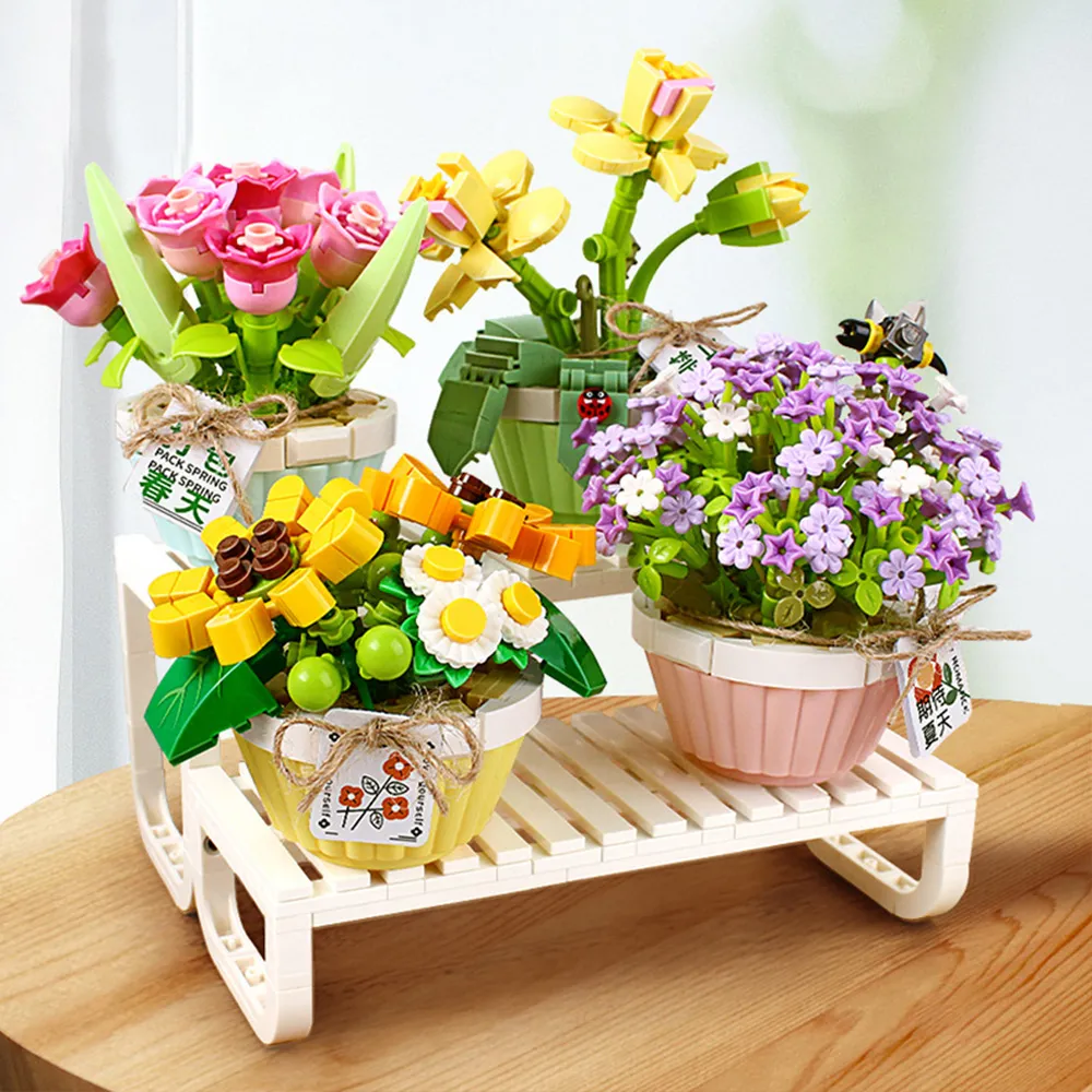 半島良品】DIY手做積木/微觀花卉系列(LOZ積木花仿真花鮮花束交換禮物