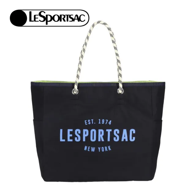 【Lesportsac】大型雙面托特包 手提包 購物袋 送禮 禮物 女包 男包(深藍x青檸綠)