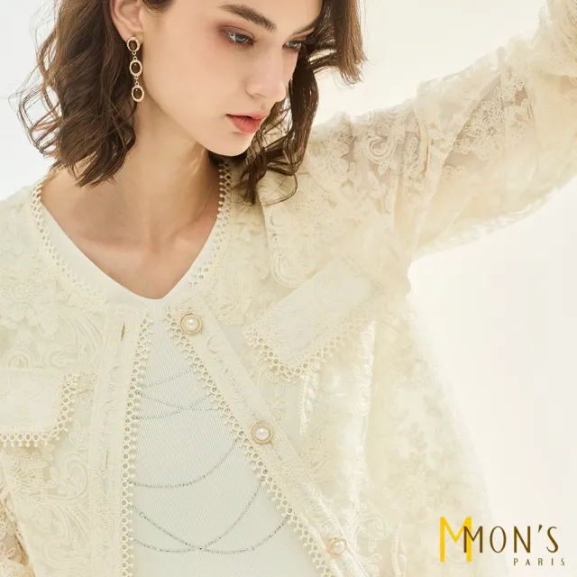【MON’S】名品蕾絲圓領貼帶外套