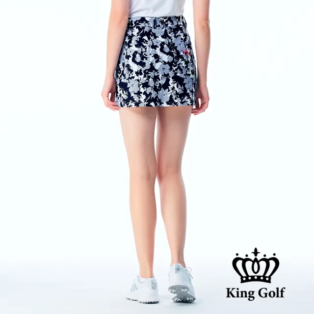 【KING GOLF】網路限定款-女款扶桑迷彩印花修身A LINE短裙/高爾夫球裙-丈青