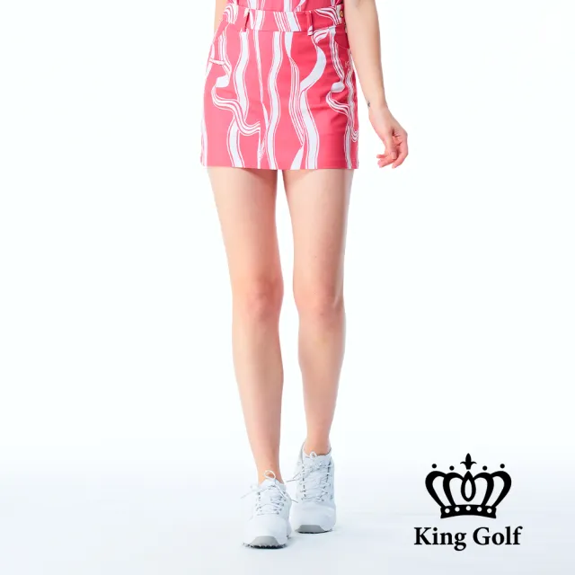 【KING GOLF】網路限定款-女款立體刺繡緞帶剪影印花修身A LINE短裙/高爾夫球裙-粉色