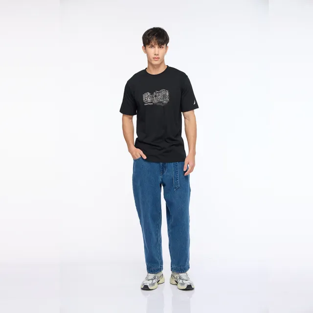 【NAUTICA】官方旗艦 男裝 都會建築線條純棉短袖上衣-黑色