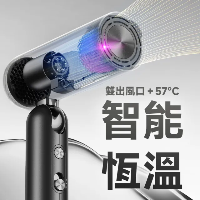 【Dreame 追覓科技】出國必備!Pocket Uni Pure Black 國際電壓魔術折疊高速吹風機(粹黑)