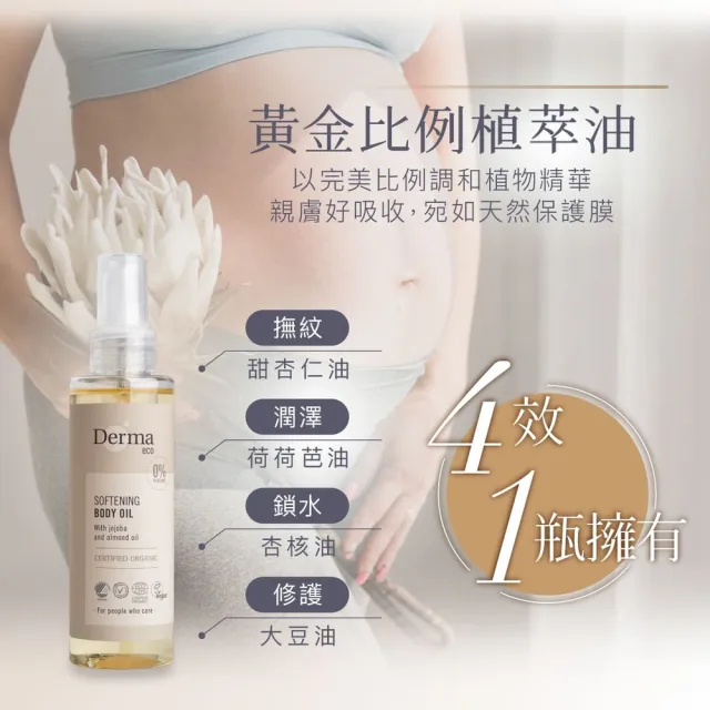 【Derma 丹麥德瑪】Eco無香孕媽咪保養組-護膚油150ml*2+保濕乳400ml*1(純素、無香、孕婦保養)