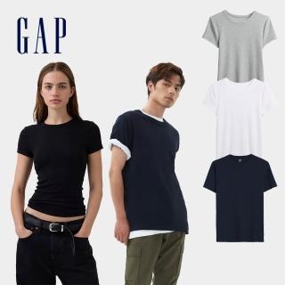 【GAP】女裝 彈力貼身百搭圓領短袖T恤-多色任選(839665)