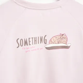 【SOMETHING】女裝 慵懶的貓短袖T恤(淡粉紅)