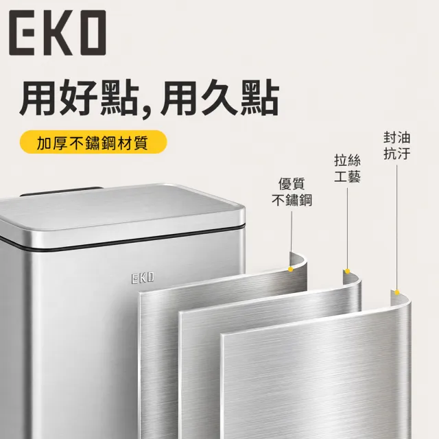 【EKO】輕奢不鏽鋼腳踩款垃圾桶12L (靜音緩降 防臭密封 廚房客廳浴室垃圾桶)