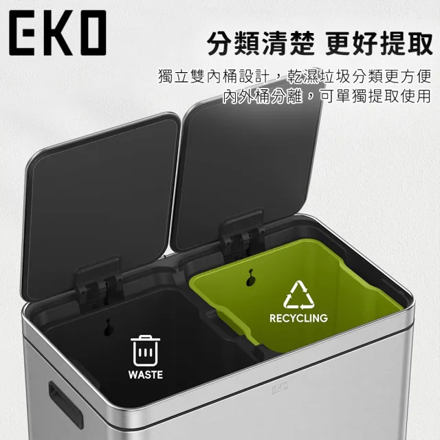 【EKO】不鏽鋼分類垃圾桶30L+30L(雙桶設計 分離腳踏式垃圾桶 廚房回收分類 防臭靜音)