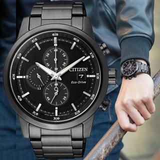 【CITIZEN 星辰】光動能三眼計時男錶 手錶-黑/43mm 開學禮 推薦(CA0615-59E)