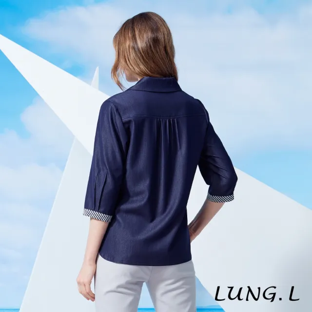 【LUNG.L 林佳樺】LW02C 藍色仿牛仔質感七分袖女裝襯衫(罩衫)