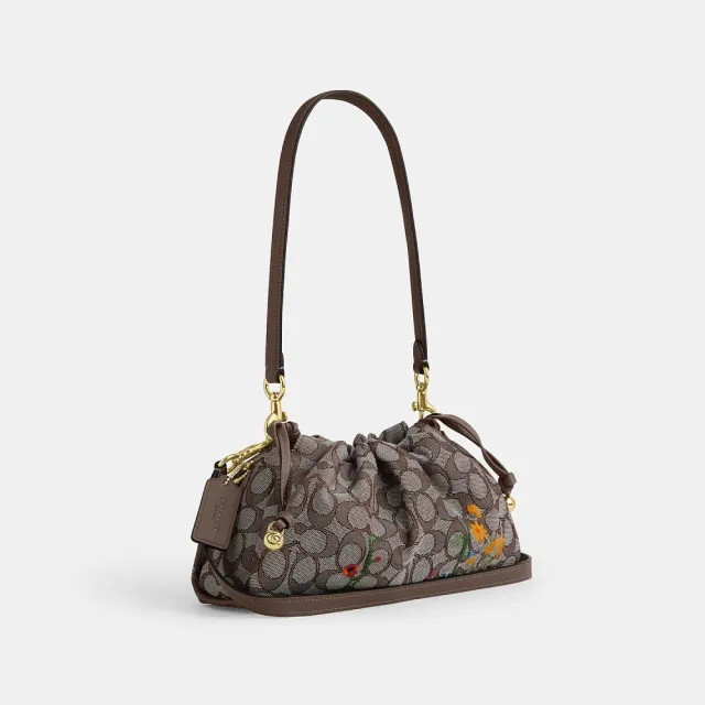 【COACH】蔻馳官方直營 FAYE 花卉刺繡單肩手袋 肩背包 拉繩包 斜背包(CDZ02)