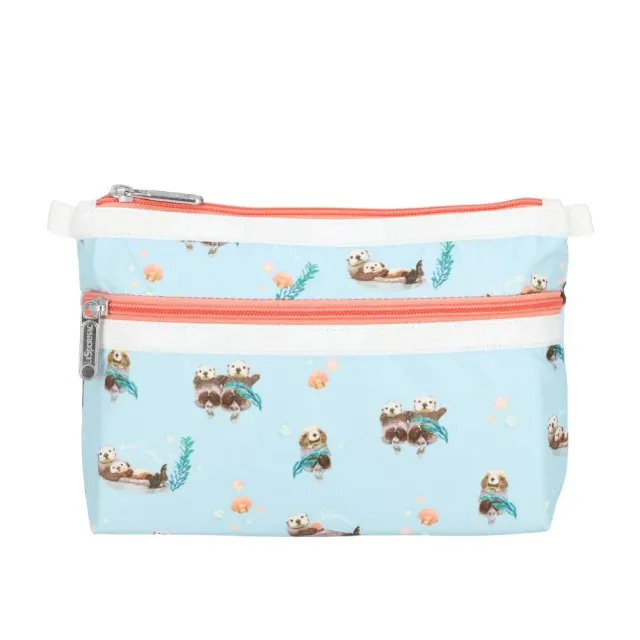 【Lesportsac】Cosmetic Clutch 雙層拉鍊化妝包 收納袋 盥洗包 女包(海洋風格水獺)