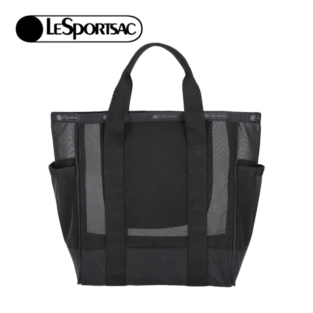 【Lesportsac】Sheer Medium Open Tote 微透網布手提托特包 手提袋 購物袋 送禮 禮物 男包(黑色)