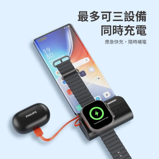 【Philips 飛利浦】2入組-DLP2552-4900mAh FunCube MINI 2 手錶磁吸直插多合一行動電源(17.88Wh_具Wh標示)