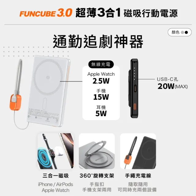 【Philips 飛利浦】2入組-DLP2561Q 5000mAh FunCube 3.0立架式超薄磁吸三合一磁吸快充行動電源(具Wh標示)