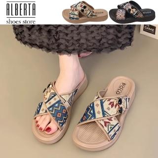【Alberta】厚底4cm 蝴蝶結 民族風交叉編織帶拖鞋 2色