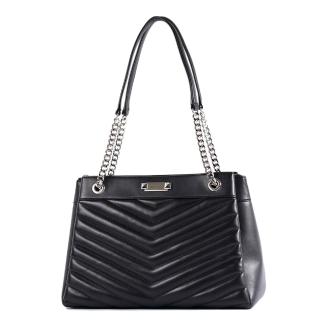 【Michael Kors】WHITNEY 絎縫皮革三層置物托特包-黑色/銀