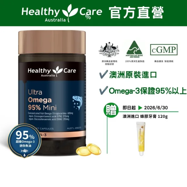 【Healthy care】超級Omega-3 高濃度95% 迷你魚油膠囊60顆 (原廠公司貨)