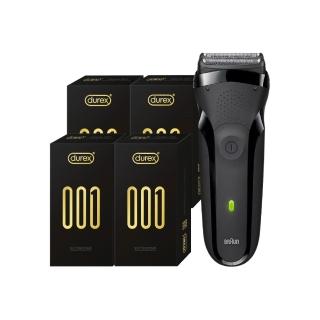 【Durex 杜蕾斯】001水性PU衛生套標準裝4盒(共40入)+BRAUN百靈 三鋒系列電動刮鬍刀(300s-B)