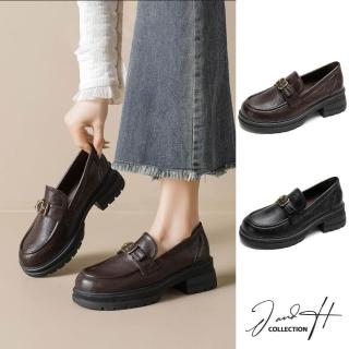 【J&H collection】復古學院風亮皮增高軟底樂福鞋 (棕色 / 黑色)