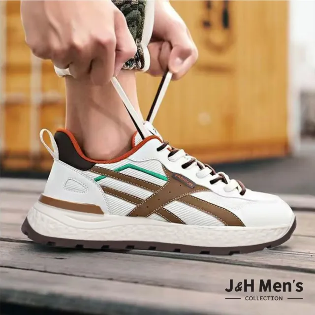 【J&H collection】日系百搭撞色輕盈減震男款休閒鞋 運動鞋(卡其色 / 深藍色)