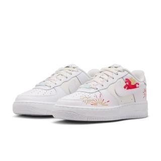 【NIKE 耐吉】Air Force 1 馬年限定 刺繡煙火 GS 脫韁系列 白紅 休閒鞋 大童鞋 IQ1133-111