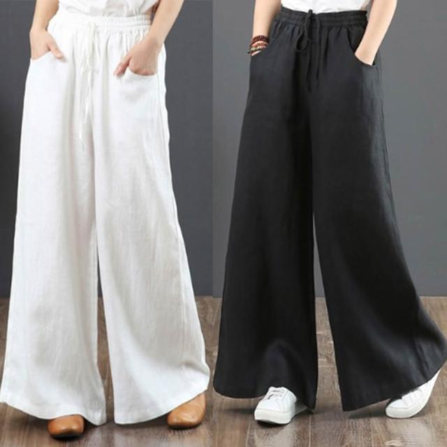 【巴黎精品】快速出貨 女棉麻褲亞麻日系復古寬褲闊腿褲大尺碼女裝(透氣純色高腰休閒褲女長褲子多色b1a49 A)
