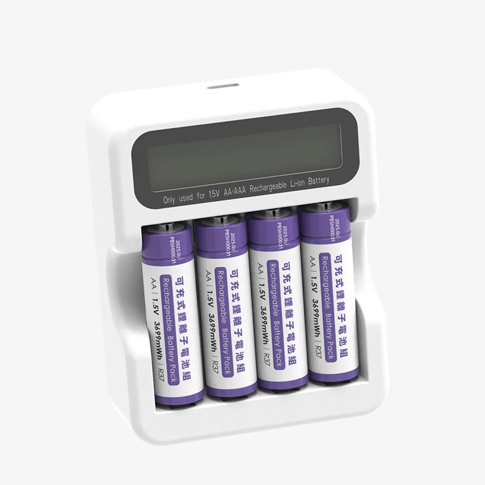 【POLYBATT】3號AA/4號AAA 可充式鋰電池+專用液晶顯示充電器(8顆電池)