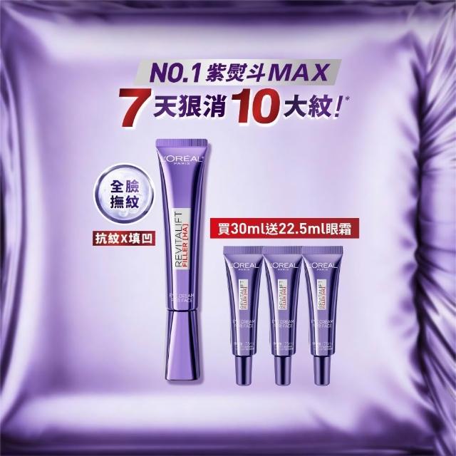 【L’OREAL Paris 巴黎萊雅】全新升級! 玻尿酸眼霜級撫紋精華霜30ml(紫熨斗MAX3.0版)
