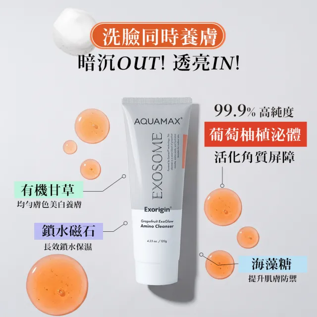 【AQUAMAX 奧科美氏】泌柚潤光胺基酸洗面乳5入囤貨組｜溫和潔顏、保濕亮白、植泌體